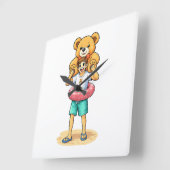 Cute Cartoon Man with Giant Teddy Bear Summer Fun スクエア壁時計 (傾斜)