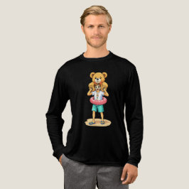 Cute Cartoon Man with Giant Teddy Bear Summer Fun トライブレンドＴシャツ