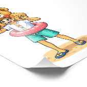 Cute Cartoon Man with Giant Teddy Bear Summer Fun フォトプリント (角)