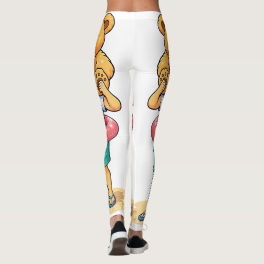 Cute Cartoon Man with Giant Teddy Bear Summer Fun レギンス (裏面)