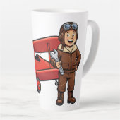 Cute Cartoon Mechanic with Red Car Illustration カフェラテマグ (右アングル)