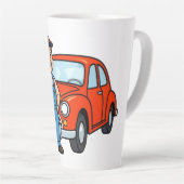 Cute Cartoon Mechanic with Red Car Illustration カフェラテマグ (右アングル)