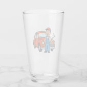 Cute Cartoon Mechanic with Red Car Illustration タンブラーグラス (裏面)