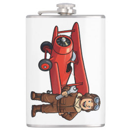 Cute Cartoon Mechanic with Red Car Illustration フラスク