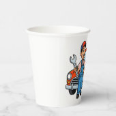 Cute Cartoon Mechanic with Red Car Illustration 紙コップ (右)