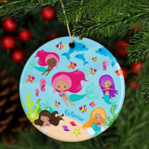 Cute Cartoon Mermaid Girl Under the Sea Christmas