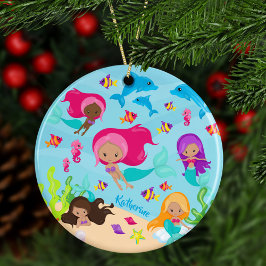 Cute Cartoon Mermaid Girl Under the Sea Christmas セラミックオーナメント
