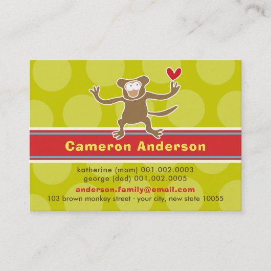 Cute Cartoon Monkey Kidプロフィール写真コールカード 名刺 (正面)