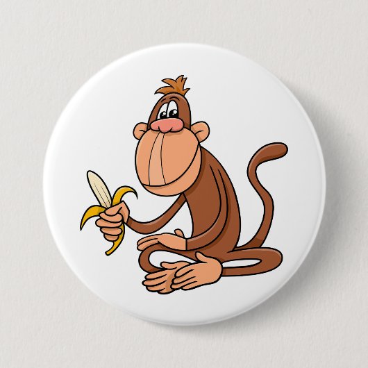 Cute Cartoon Monkey with Banana Funny Animal 缶バッジ (正面)