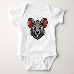 Cute Cartoon Mouse Face Baby T-Shirt  ベビーボディスーツ