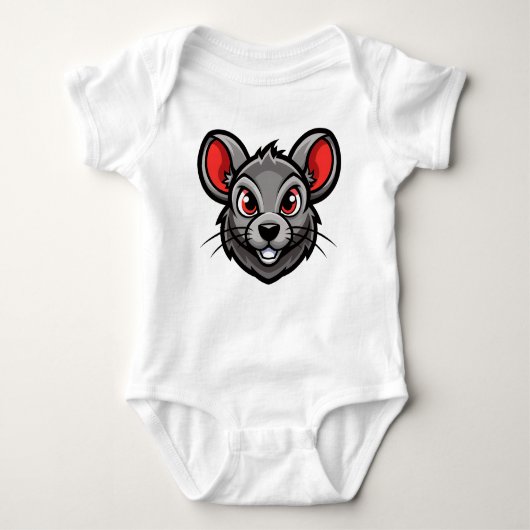 Cute Cartoon Mouse Face Baby T-Shirt ベビーボディスーツ (正面)