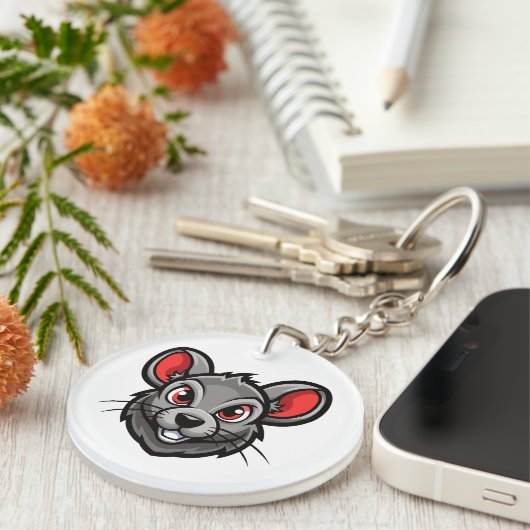 Cute Cartoon Mouse Face Keychain – Adorable Animal キーホルダー (正面右)