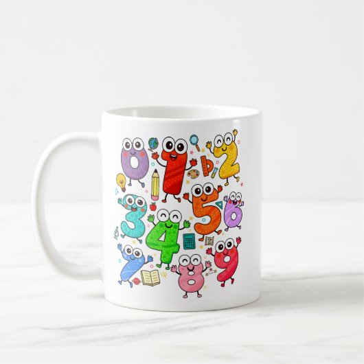 Cute Cartoon Numbers Maths Mug for Kids コーヒーマグカップ (左)