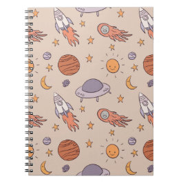 Cute Cartoon Outer Space Seamless Pattern Design ノートブック