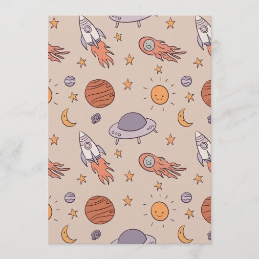 Cute Cartoon Outer Space Seamless Pattern Design 招待状 (正面)