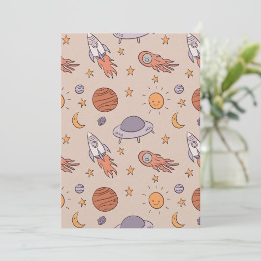 Cute Cartoon Outer Space Seamless Pattern Design 招待状 (スタンド正面)