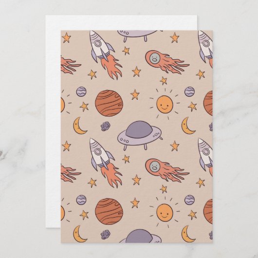 Cute Cartoon Outer Space Seamless Pattern Design 招待状 (正面/裏面)
