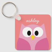 Cute Cartoon Owl in Pink and Coral キーホルダー (正面)