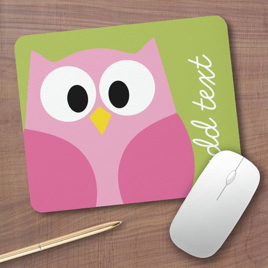 Cute Cartoon Owl - Pink and Lime Green マウスパッド