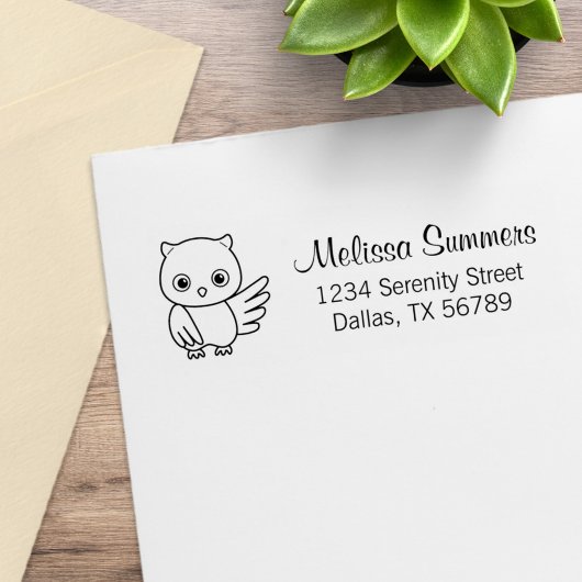 Cute Cartoon Owl Return Address ラバースタンプ