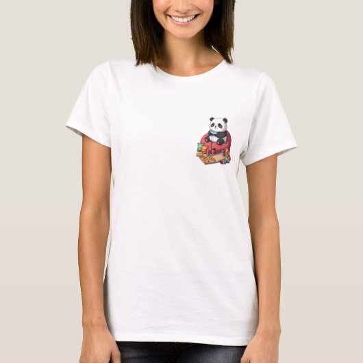 Cute Cartoon Panda Gamer Playing on Beanbag Tシャツ (正面)