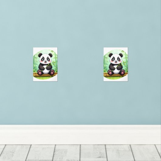 Cute Cartoon Panda on Bamboo Patch (ウッドフロア)