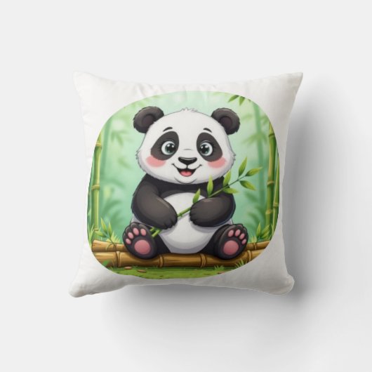 Cute Cartoon Panda on Bamboo Patch クッション (裏面)