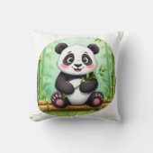 Cute Cartoon Panda on Bamboo Patch クッション (正面)