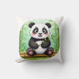 Cute Cartoon Panda on Bamboo Patch クッション