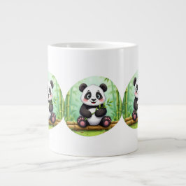 Cute Cartoon Panda on Bamboo Patch ジャンボコーヒーマグカップ