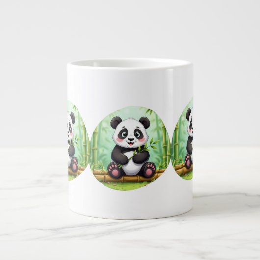 Cute Cartoon Panda on Bamboo Patch ジャンボコーヒーマグカップ (正面)