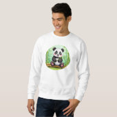 Cute Cartoon Panda on Bamboo Patch スウェットシャツ (正面フル)