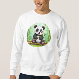 Cute Cartoon Panda on Bamboo Patch スウェットシャツ