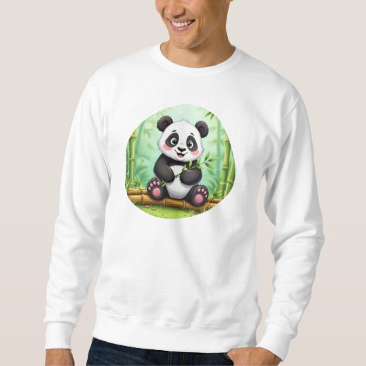 Cute Cartoon Panda on Bamboo Patch スウェットシャツ (正面)