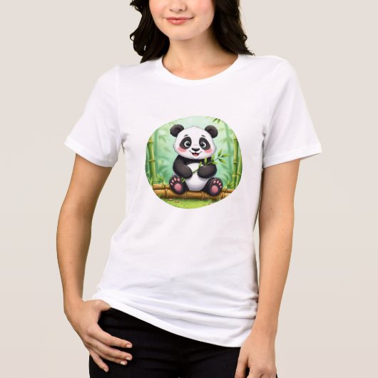 Cute Cartoon Panda on Bamboo Patch トライブレンドＴシャツ (正面)