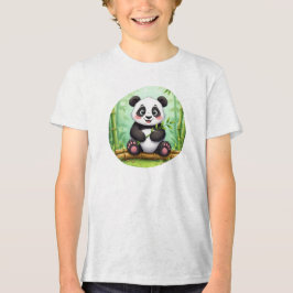 Cute Cartoon Panda on Bamboo Patch トライブレンドＴシャツ