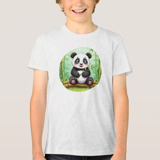 Cute Cartoon Panda on Bamboo Patch トライブレンドＴシャツ (正面)