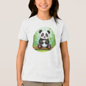 Cute Cartoon Panda on Bamboo Patch トライブレンドＴシャツ (正面)