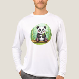 Cute Cartoon Panda on Bamboo Patch トライブレンドＴシャツ
