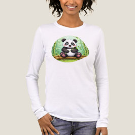 Cute Cartoon Panda on Bamboo Patch トライブレンドＴシャツ