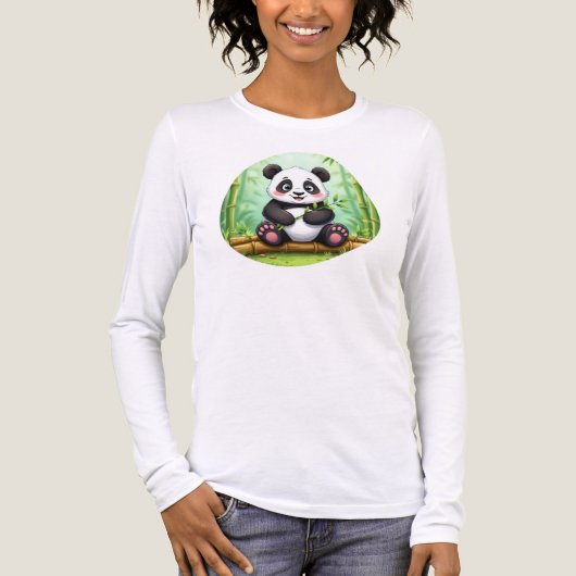 Cute Cartoon Panda on Bamboo Patch トライブレンドＴシャツ (正面)