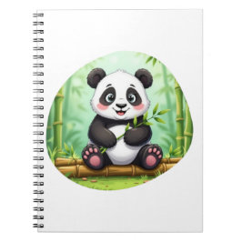 Cute Cartoon Panda on Bamboo Patch ノートブック