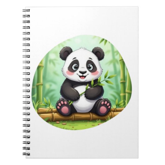 Cute Cartoon Panda on Bamboo Patch ノートブック (正面)
