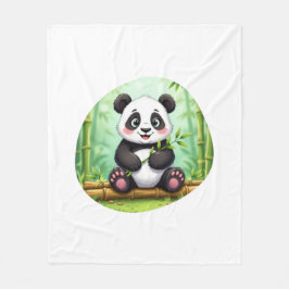 Cute Cartoon Panda on Bamboo Patch フリースブランケット