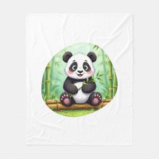 Cute Cartoon Panda on Bamboo Patch フリースブランケット (正面)