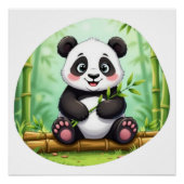 Cute Cartoon Panda on Bamboo Patch ポスター (正面)