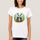 Cute Cartoon Panda on Bamboo Patch Tシャツ (正面)