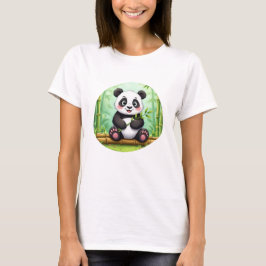 Cute Cartoon Panda on Bamboo Patch Tシャツ