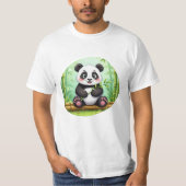 Cute Cartoon Panda on Bamboo Patch Tシャツ (正面)
