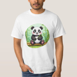 Cute Cartoon Panda on Bamboo Patch Tシャツ